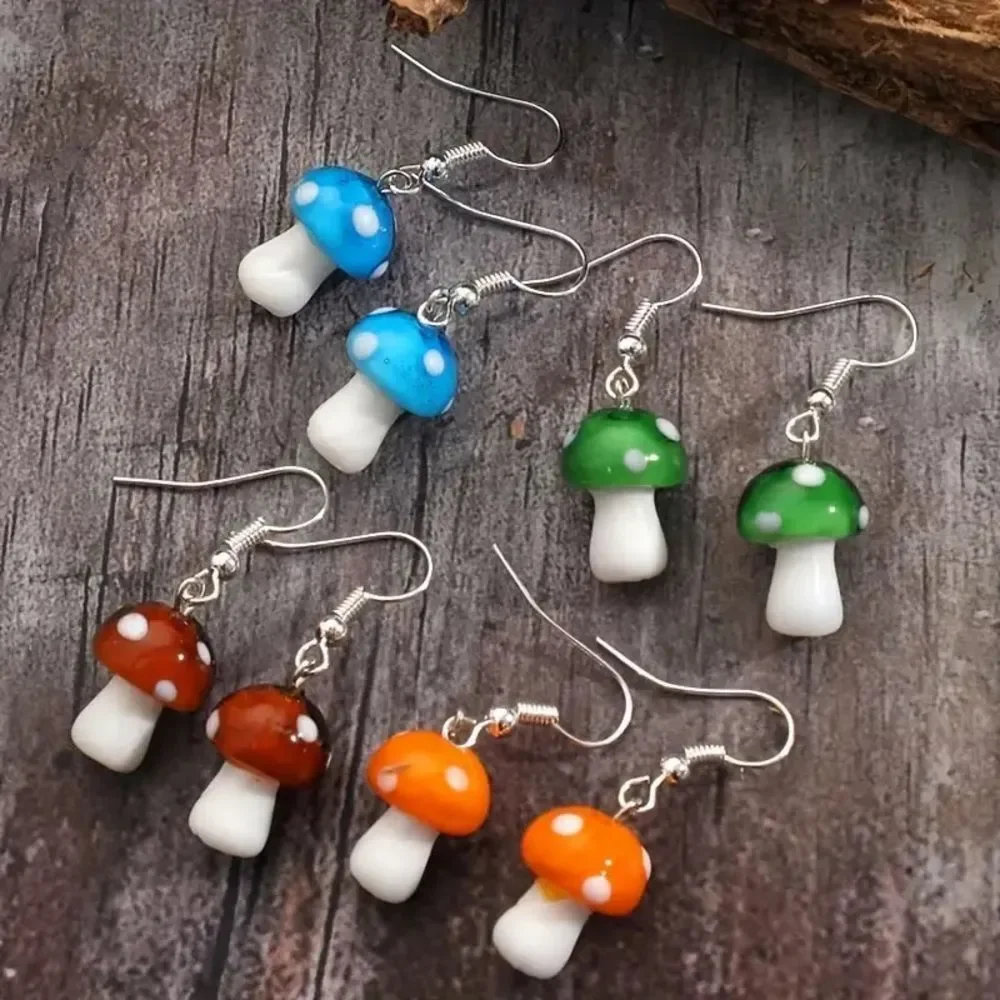Blue Glass Mushroom Earrings